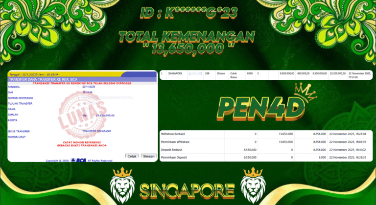 PEN4D $ Kemenangan Jackpot dan Bukti Pembayaran Withdraw Hari Ini 22 NOVEMBER 2025