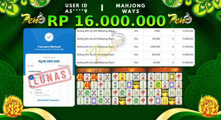 PEN4D $ Kemenangan Jackpot dan Bukti Pembayaran Withdraw Hari Ini 20 NOVEMBER 2025
