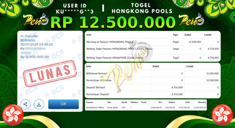 PEN4D $ Kemenangan Jackpot dan Bukti Pembayaran Withdraw Hari Ini 20 NOVEMBER 2025