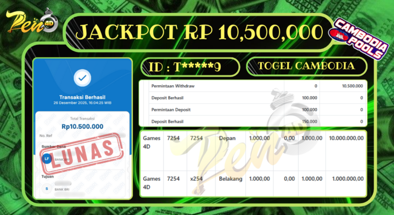 PEN4D $ Kemenangan Jackpot dan Bukti Pembayaran Withdraw Hari Ini 26 DESEMBER 2025