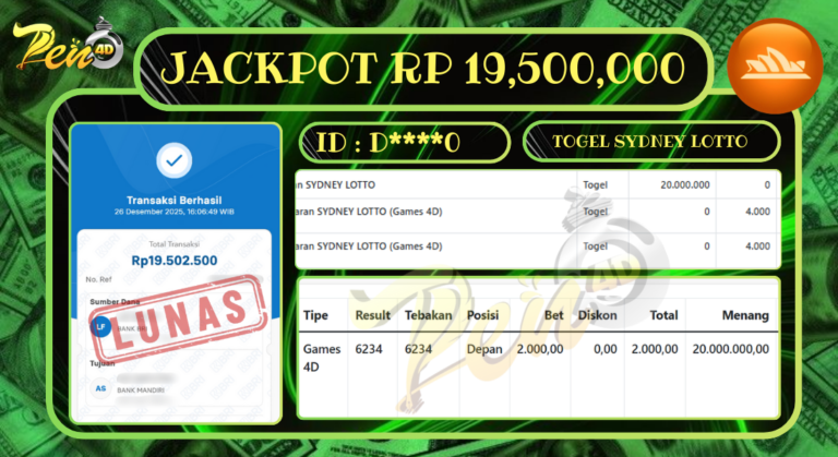 PEN4D $ Kemenangan Jackpot dan Bukti Pembayaran Withdraw Hari Ini 26 DESEMBER 2025
