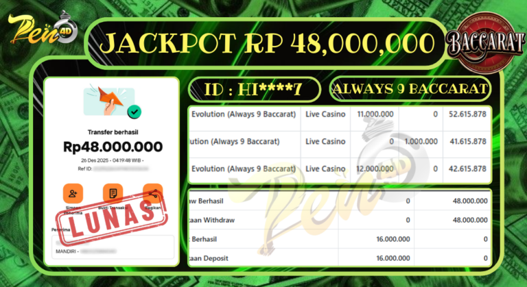 PEN4D $ Kemenangan Jackpot dan Bukti Pembayaran Withdraw Hari Ini 26 DESEMBER 2025