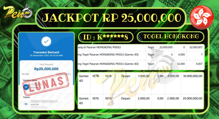 PEN4D $ Kemenangan Jackpot dan Bukti Pembayaran Withdraw Hari Ini 25 DESEMBER 2025