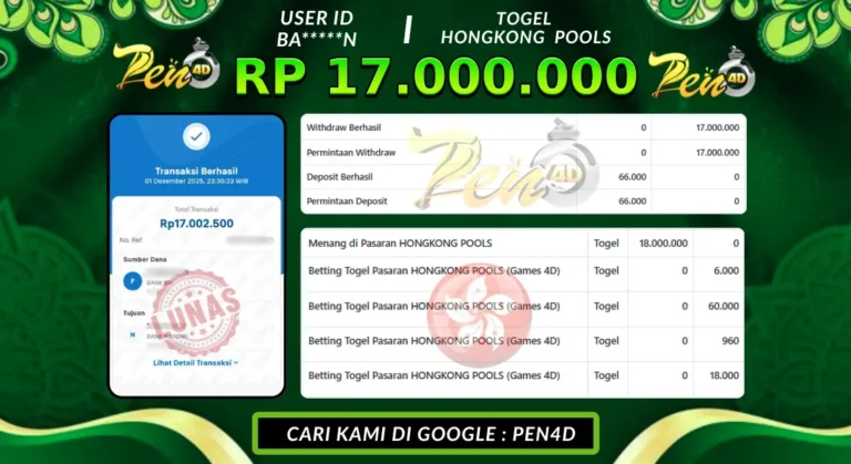 PEN4D $ Kemenangan Jackpot dan Bukti Pembayaran Withdraw Hari Ini 01 DESEMBER 2025