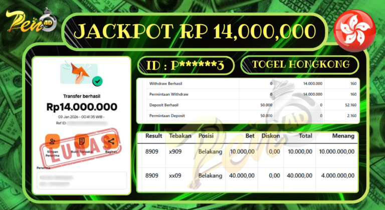 PEN4D $ Kemenangan Jackpot dan Bukti Pembayaran Withdraw Hari Ini 03 -JANUARI -2026