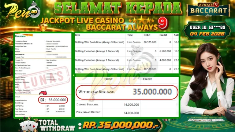 PEN4D $ Kemenangan Jackpot dan Bukti Pembayaran Withdraw Hari Ini 04 – FEBRUARY – 2026