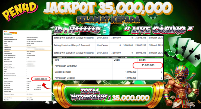 PEN4D – Kemenangan Jackpot Bukti Pembayaran Withdraw Hari Ini (21 Maret 2026) Oleh PEN4D