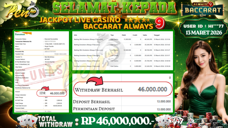 PEN4D $ Kemenangan Jackpot dan Bukti Pembayaran Withdraw Hari Ini 13–MARET–2026