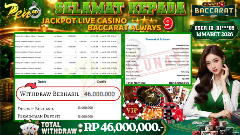 PEN4D $ Kemenangan Jackpot dan Bukti Pembayaran Withdraw Hari Ini 14–MARET–2026