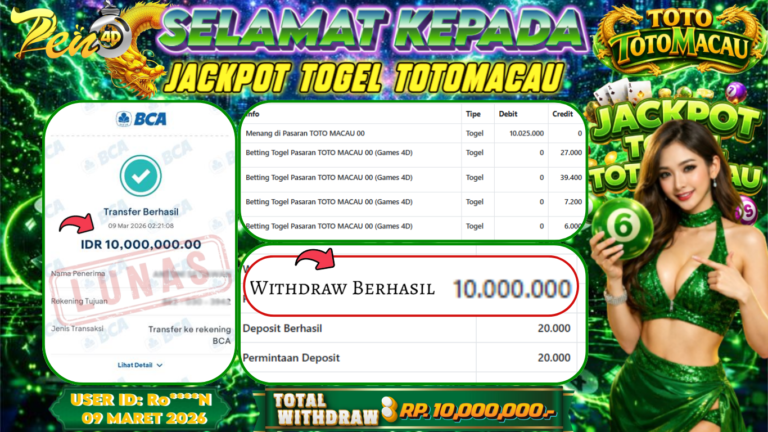 PEN4D $ Kemenangan Jackpot dan Bukti Pembayaran Withdraw Hari Ini 09–MARET–2026