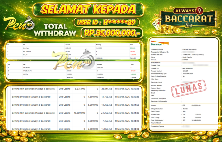 PEN4D $ Kemenangan Jackpot dan Bukti Pembayaran Withdraw Hari Ini 11–MARET–2026