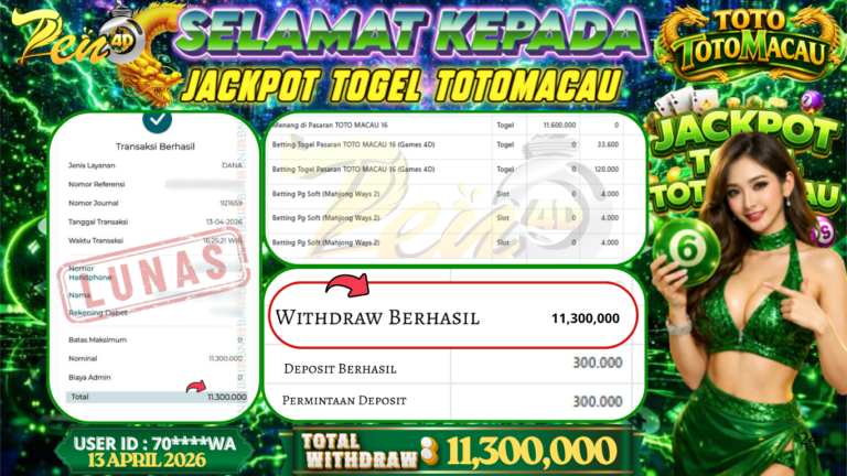 PEN4D – Kemenangan Jackpot Bukti Pembayaran Withdraw Hari Ini (13 April 2026) Oleh PEN4D