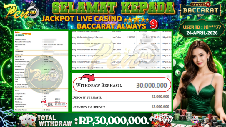 PEN4D – Kemenangan Jackpot Bukti Pembayaran Withdraw Hari Ini (24 April 2026) Oleh PEN4D