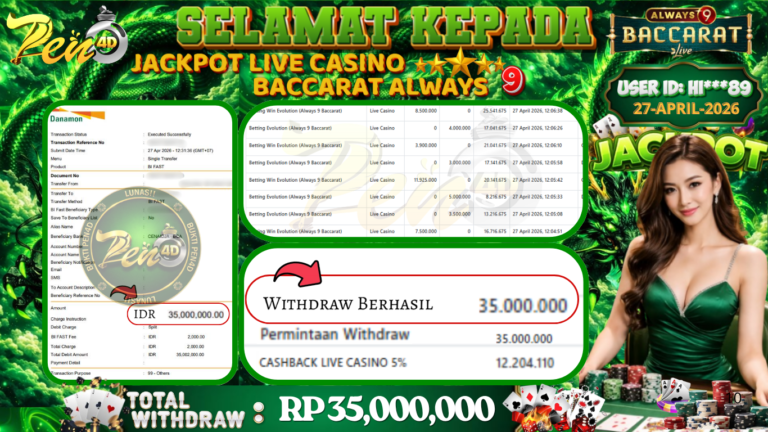 PEN4D – Kemenangan Jackpot Bukti Pembayaran Withdraw Hari Ini (27 April 2026) Oleh PEN4D