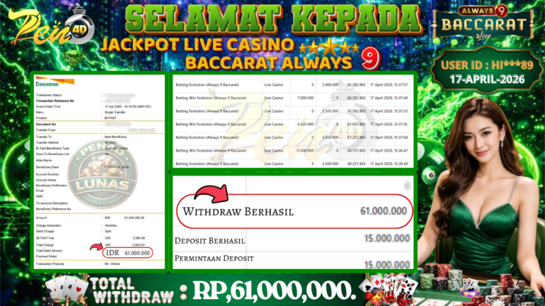 PEN4D – Kemenangan Jackpot Bukti Pembayaran Withdraw Hari Ini (17 April 2026) Oleh PEN4D