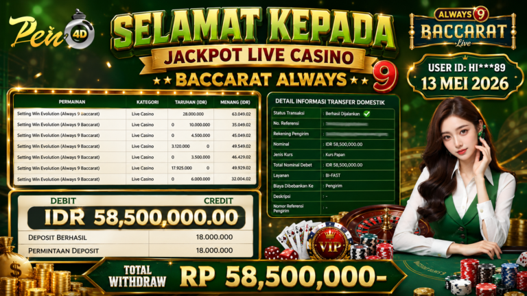 PEN4D – Kemenangan Jackpot Bukti Pembayaran Withdraw Hari Ini ( 13 MEI 2026) Oleh PEN4D