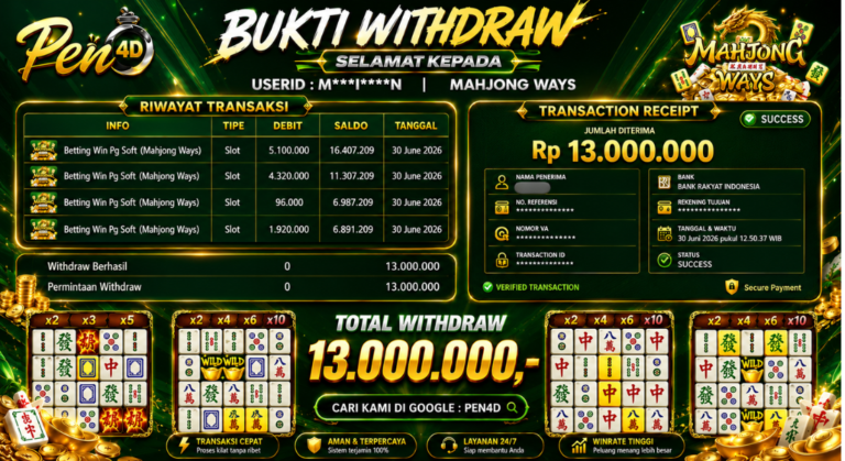 PEN4D – Kemenangan Jackpot Bukti Pembayaran Withdraw Hari Ini (30 JUNI 2026) Oleh PEN4D