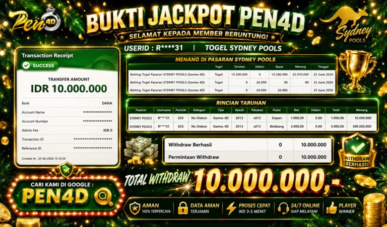 PEN4D – Kemenangan Jackpot Bukti Pembayaran Withdraw Hari Ini (25 April 2026) Oleh PEN4D