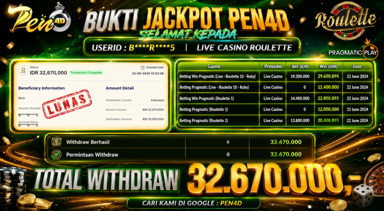 PEN4D – Kemenangan Jackpot Bukti Pembayaran Withdraw Hari Ini (22 JUNI 2026) Oleh PEN4D