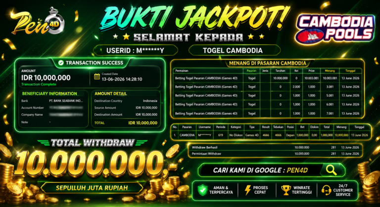 PEN4D – Kemenangan Jackpot Bukti Pembayaran Withdraw Hari Ini (13 JUNI 2026) Oleh PEN4D