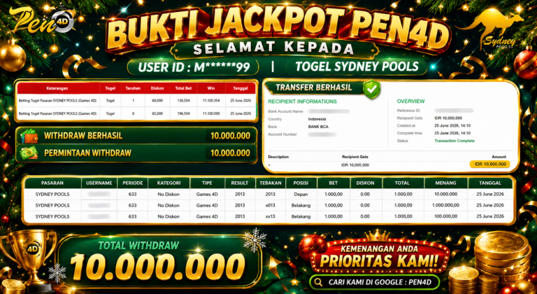 PEN4D – Kemenangan Jackpot Bukti Pembayaran Withdraw Hari Ini (25 JUNI 2026) Oleh PEN4D