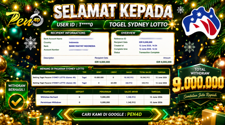PEN4D – Kemenangan Jackpot Bukti Pembayaran Withdraw Hari Ini (12 JUNI 2026) Oleh PEN4D