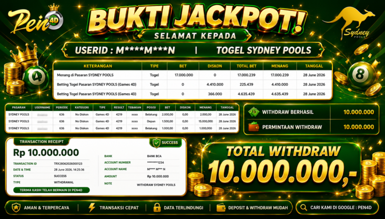PEN4D – Kemenangan Jackpot Bukti Pembayaran Withdraw Hari Ini (28 JUNI 2026) Oleh PEN4D