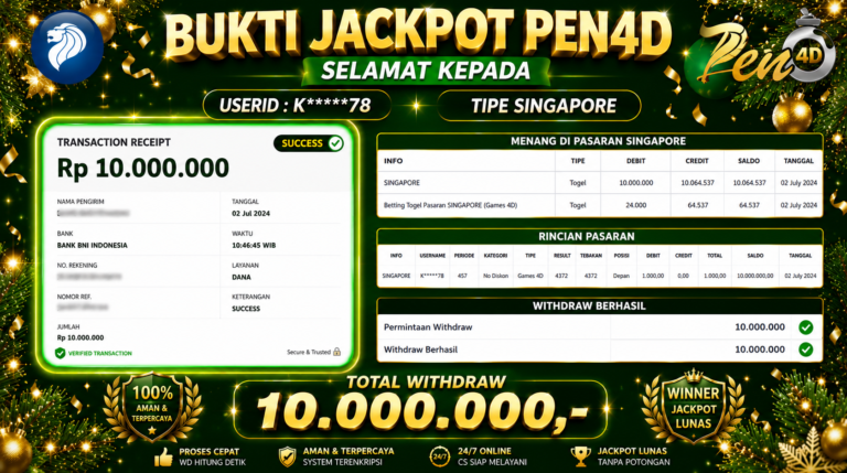 PEN4D – Kemenangan Jackpot Bukti Pembayaran Withdraw Hari Ini (02 JULI 2026) Oleh PEN4D