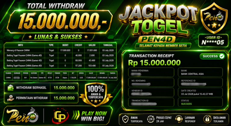 PEN4D – Kemenangan Jackpot Bukti Pembayaran Withdraw Hari Ini (03 JULI 2026) Oleh PEN4D