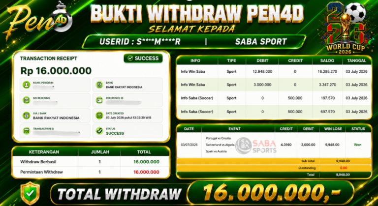 PEN4D – Kemenangan Jackpot Bukti Pembayaran Withdraw Hari Ini (03 JULI 2026) Oleh PEN4D