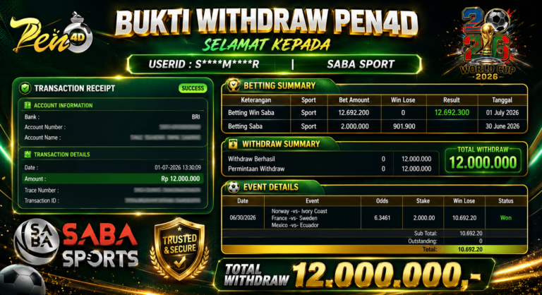 PEN4D – Kemenangan Jackpot Bukti Pembayaran Withdraw Hari Ini (01 JULI 2026) Oleh PEN4D